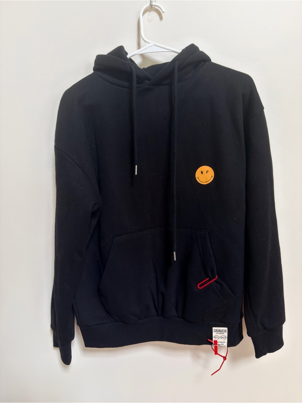 Graver Black Hoodie with Yellow Smiley Chest Patch